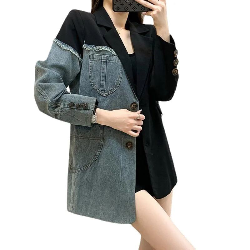 

4-B23 Suit Women's 2023 Autumn New Korean Fashion Personality Irregular Stitchinm Jacket Slim-fit Small Suit Trendy