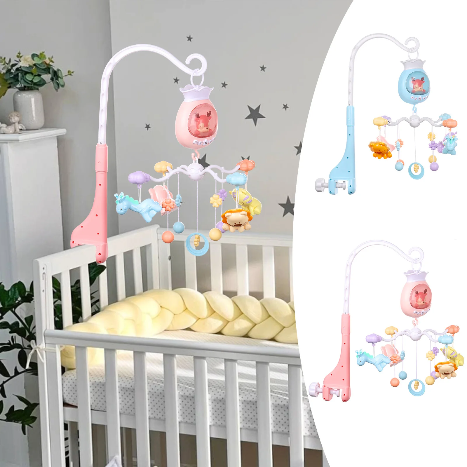 

Baby Crib Mobile with Music and Light 360° Rotation Baby Musical Crib Mobile Cute Baby Mobile Toy Hanging Rotating Animals