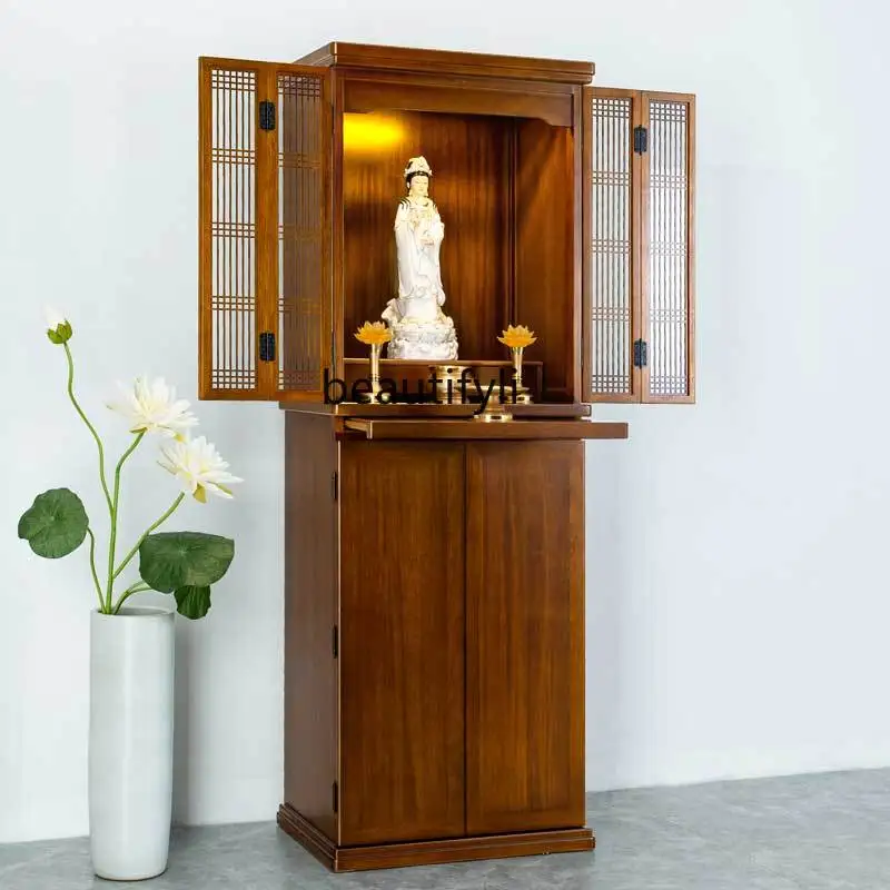 

60-68 Buddha Niche Clothes Closet Economical God of Wealth with Door Altar Solid Wood Buddha Cabinet