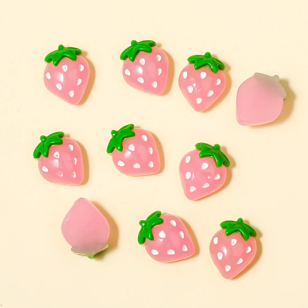 10Pcs Cartoon Fruit Nail Art Charms 3D Kawaii Pink Flat Back Cabochon Strawberry Nail Art Decoration Cute DIY Nail Accessories