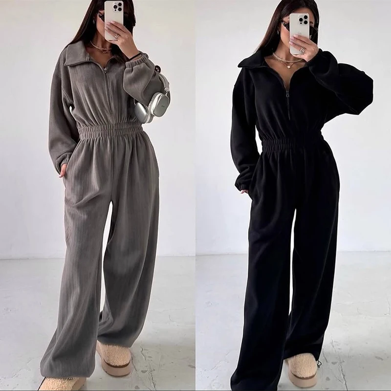 

Female Casual Chic Classical Straight-leg Jumpsuit Autumn Comfortable High Waist Shaping Pant Elegant Versatile Sport Clothes