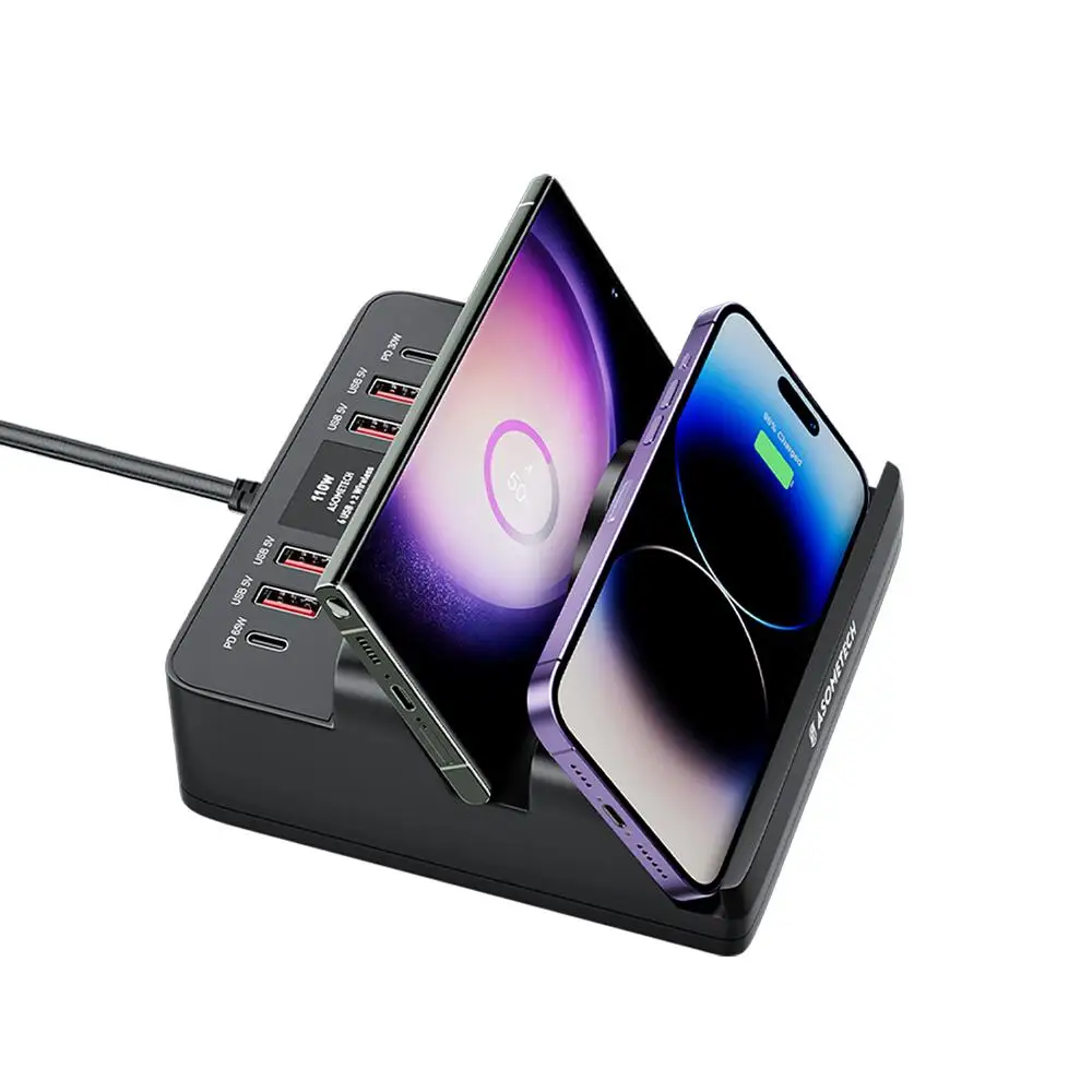 110W 6 Port USB Charger Station Dual Fast Wireless Charging Type C QC3.0 PD3.0 65W Quick Charge For 