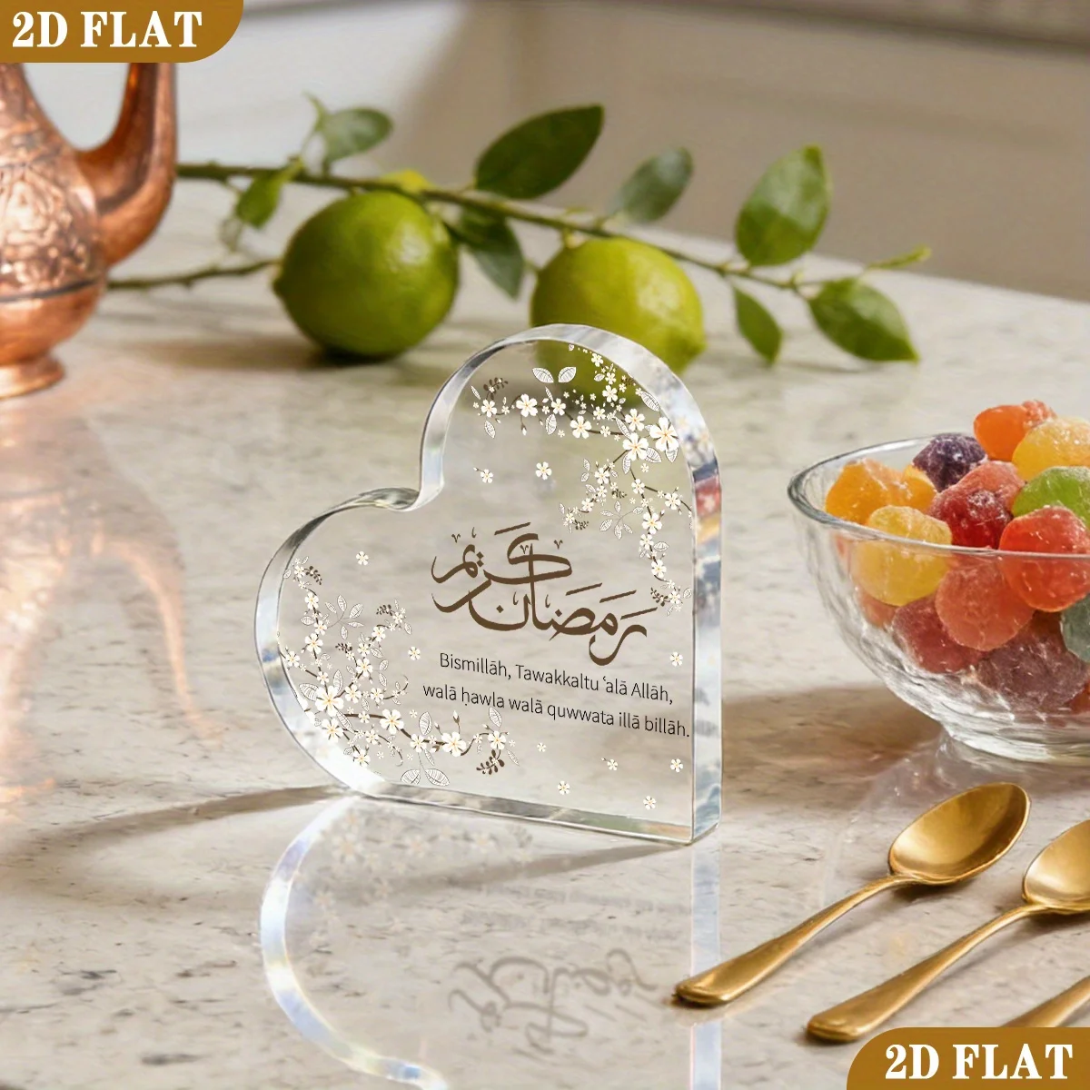 CIFBUY Acrylic Plaque 2D Flat Heart Shape Arabic Calligraphy Desktop Decor Muslim Home Ornament Gift view 2