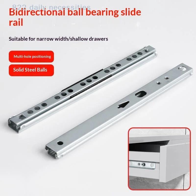 2Pcs Kitchen Cupboard Drawer Slides 17mm Wide Furniture Guide Rail Full Extension Parts Hardware Furniture Drawer Slides Parts