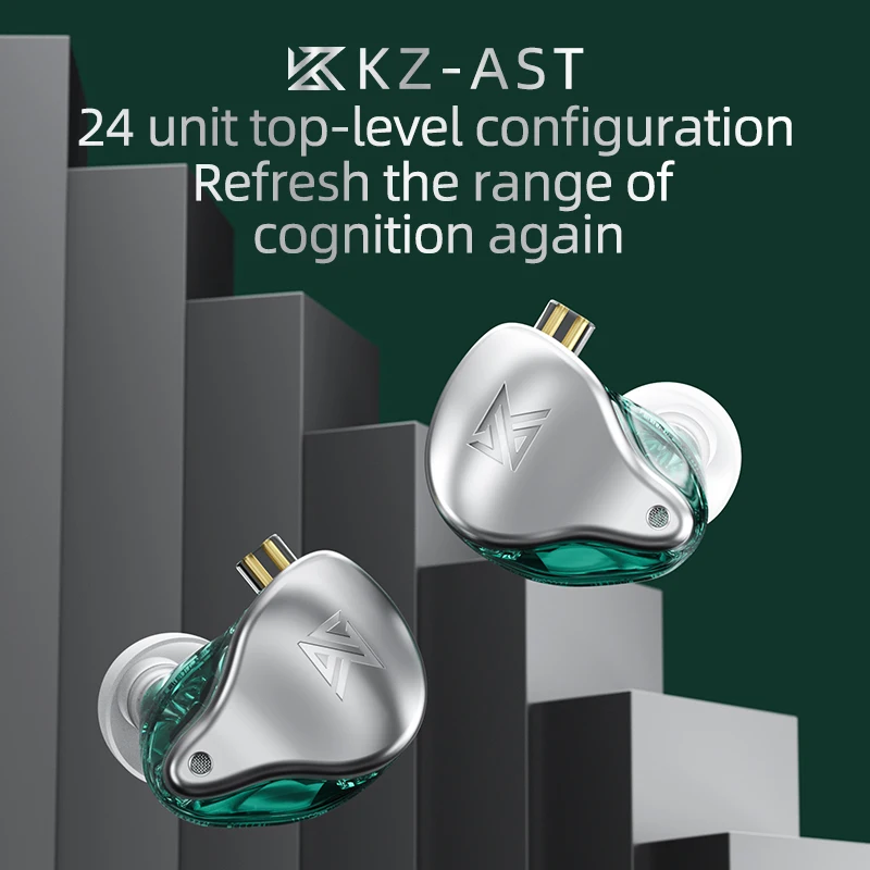 KZ AST headphones 24 ba units, hifi bass in balanced ear monitor balanced frame, noise cancellation sports headphones