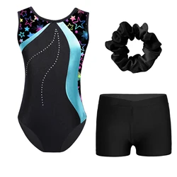 Kids Girls Ballet Dance Gymnastics Skating Leotard Sleeveless Bodysuit with Shorts Hair Band Workout Fitness Swim Sports Set