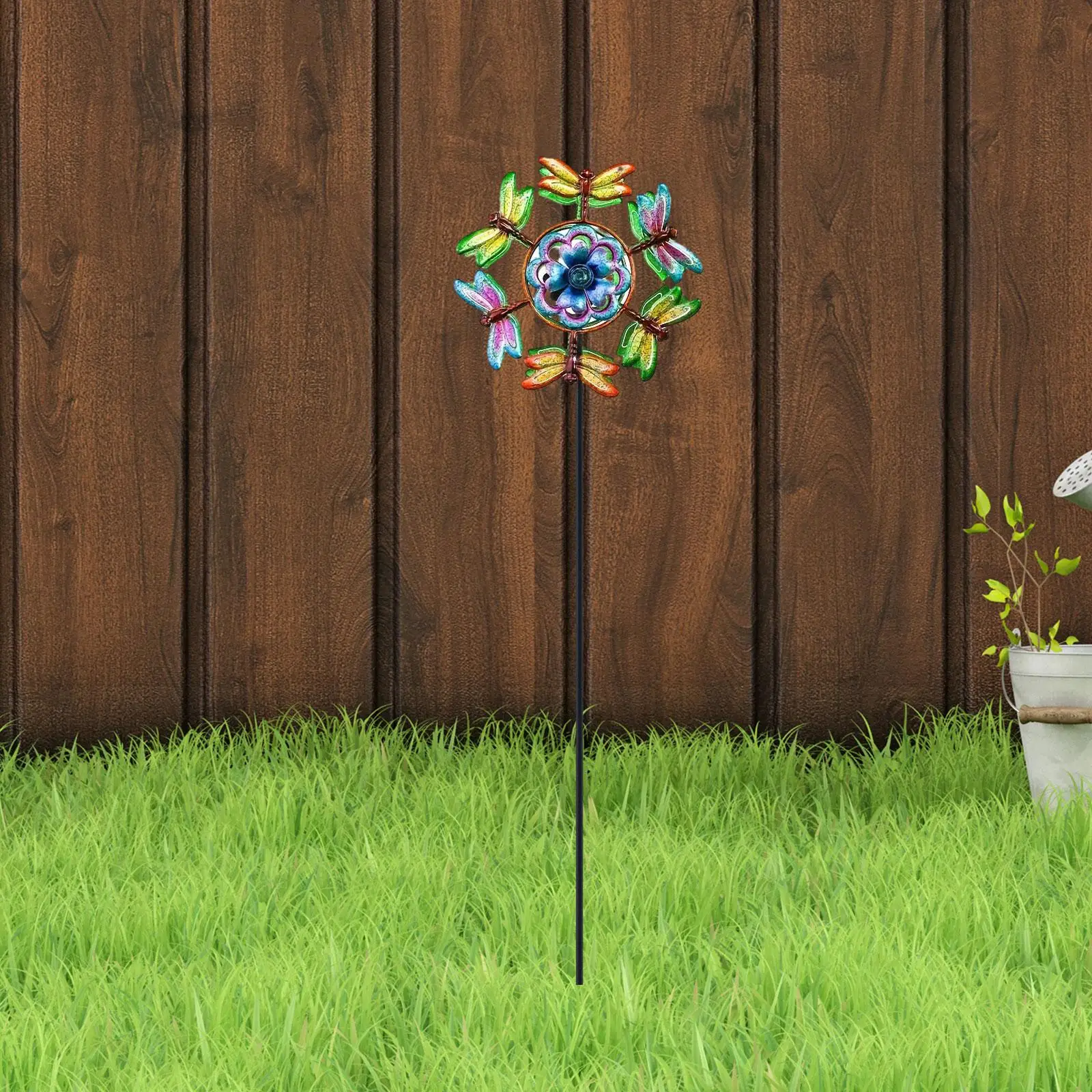 

Wind Spinner Iron with Stakes Windmill Wind Sculpture for Yard Outside Patio