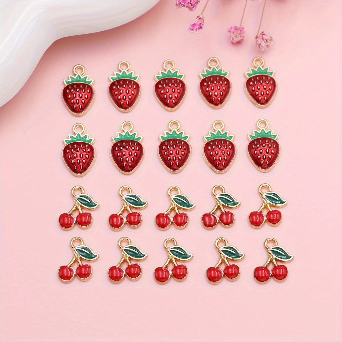 20pcs Gold Plated Red Cherry Charms Strawberry Pendants for Jewelry Making DIY Necklace Bracelets Earrings Key Chain Accessories