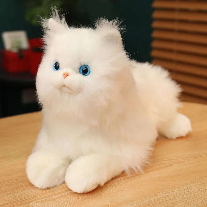 Realistic Persian Cat Plush Toy White Fluffy Fur With Blue Eyes And Pink Nose Soft Stuffed Feline Adorable Sweet Accent