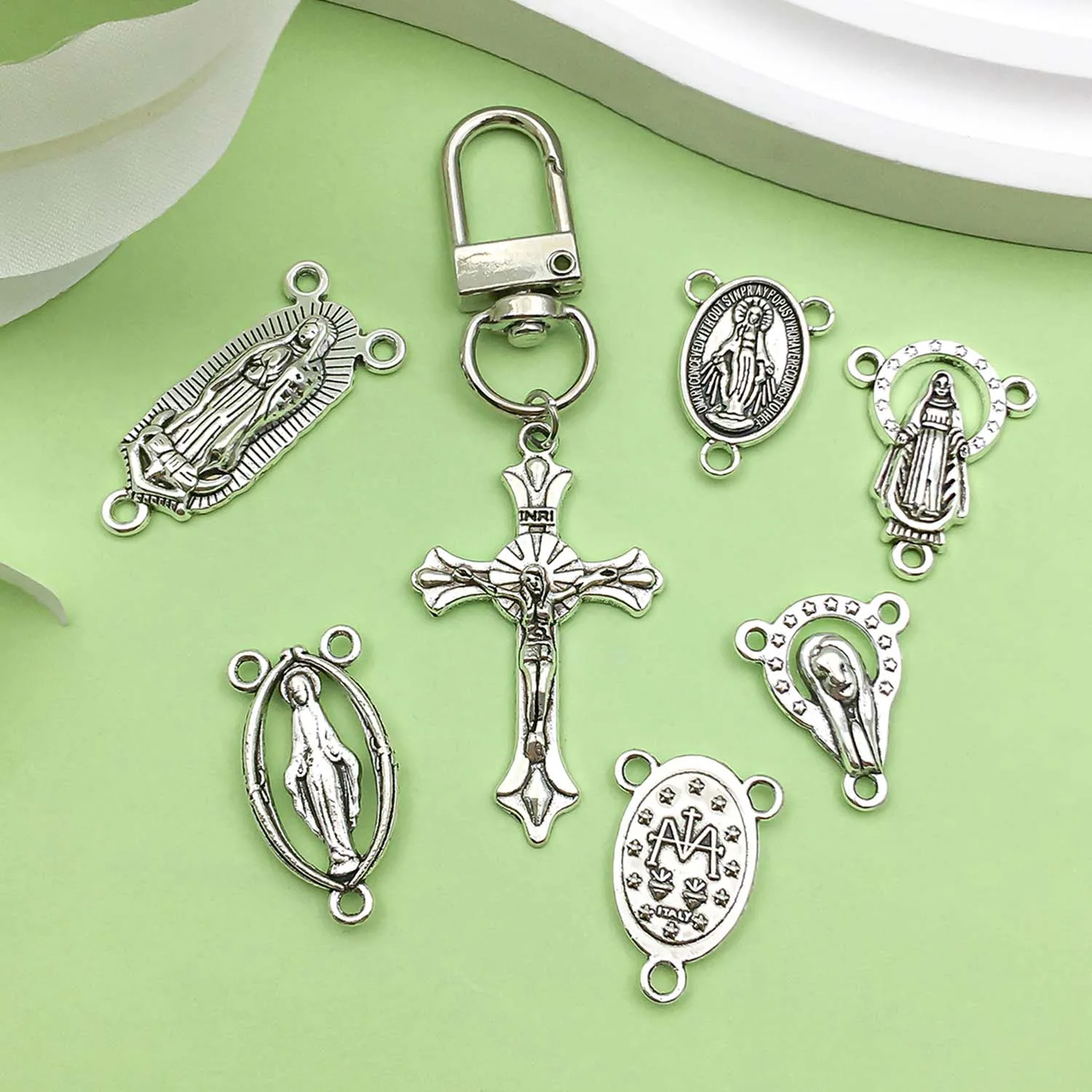 10/12pcs Antique Silvery Virgin Mary Connector Charms Alloy Metal Pendants For DIY Bracelet Necklace Jewelry Making Accessories