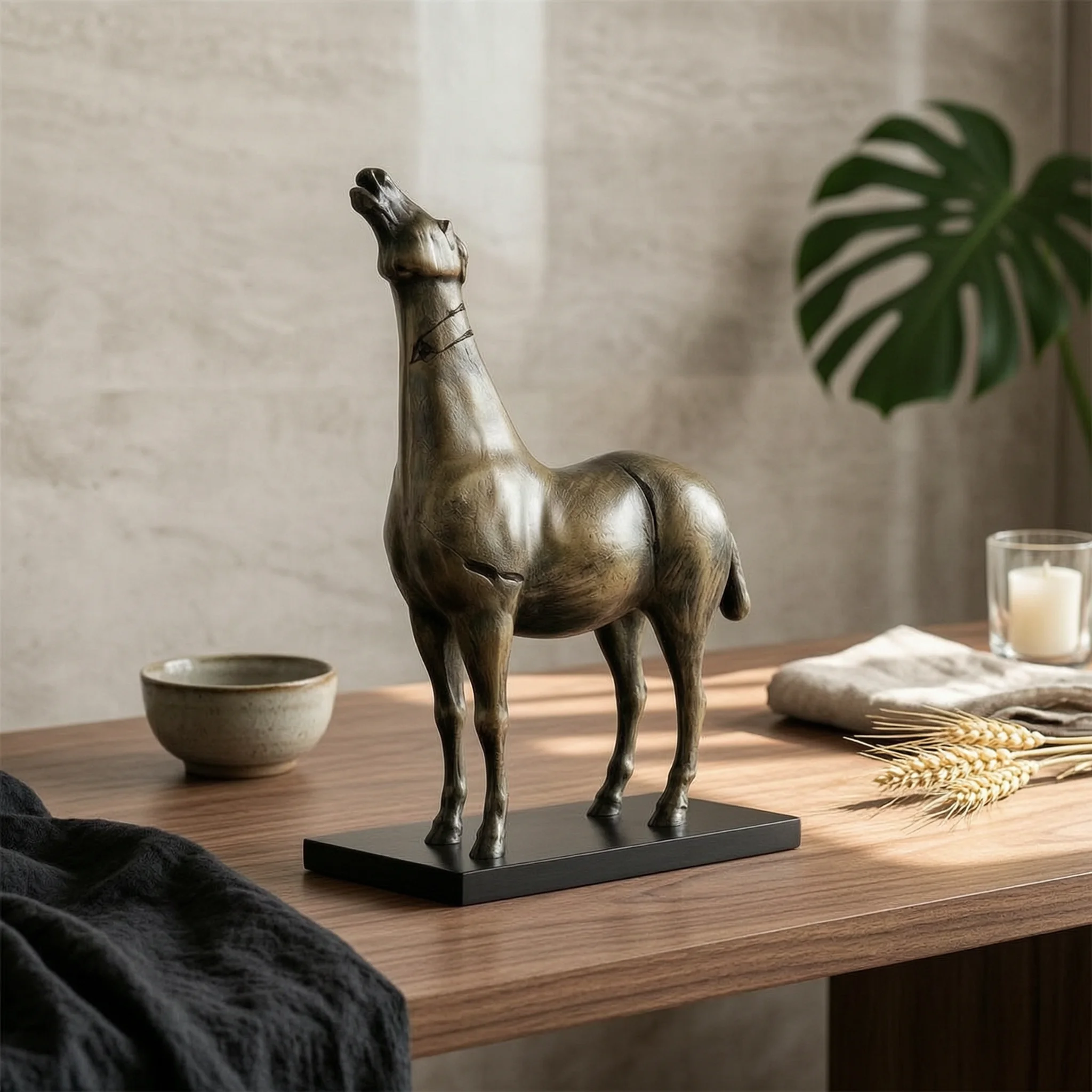 Standing Horse Figurine Raised Head Horse Statue on Base Equine Sculpture Decorative 1 Piece Gift Idea
