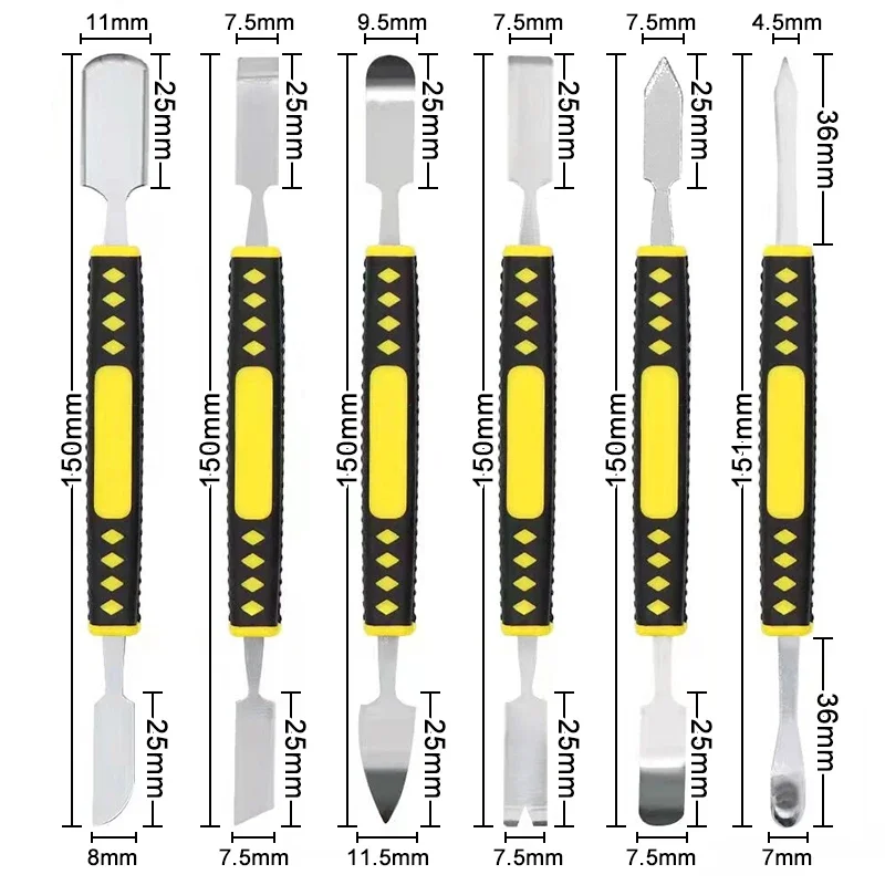 Hardened Claw Nail Double Headed Pry Bar 6-in-1 Disassembly Battery Screen Frame Flat Pry Bar Injection Molding Repair Tool Set