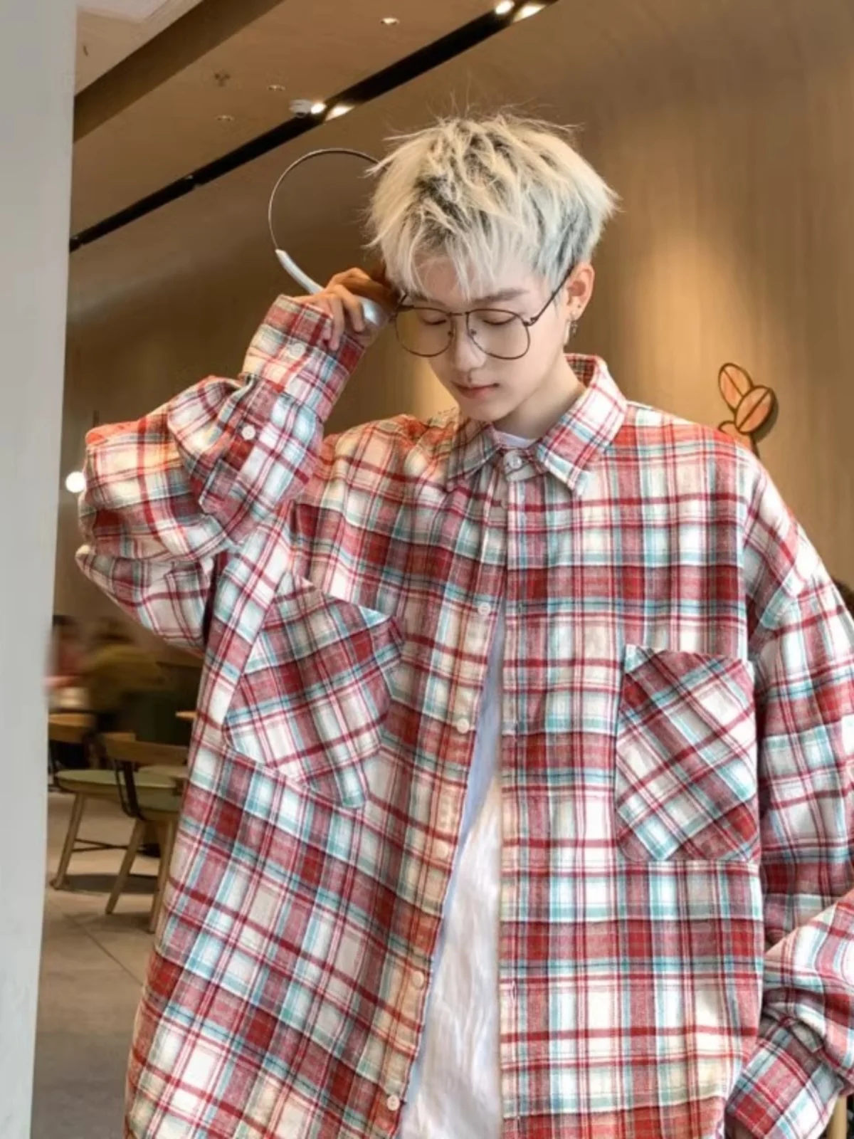 

Large Size 300 Pounds American Retro Plaid Long Sleeve Shirt Men's Spring Autumn Casual Loose Outerwear Jacket Youth Trend