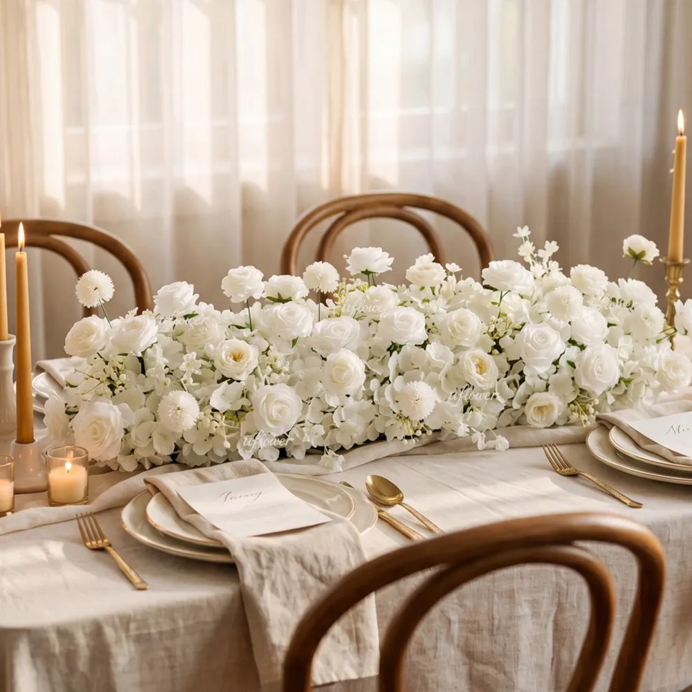 

Uflower 5D Tables Centerpeice Runner Decor Flower Luxury Milk white Rose Artificial Flowers for Wedding Arch Party Flower Row