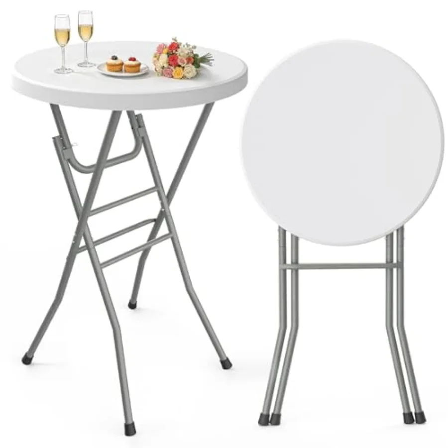 

Round Cocktail Table - High Top Bar Table 8" Diameter x 43.3" Height with X-Shaped Support Frame, Foldable and Portable for Par