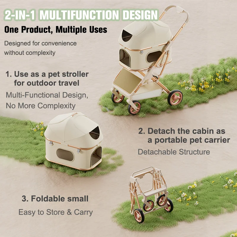 In-1 pet cart foldable bicycle trailer dual-purpose outdoor walking travel breathable pet cart pet supplies wholesale