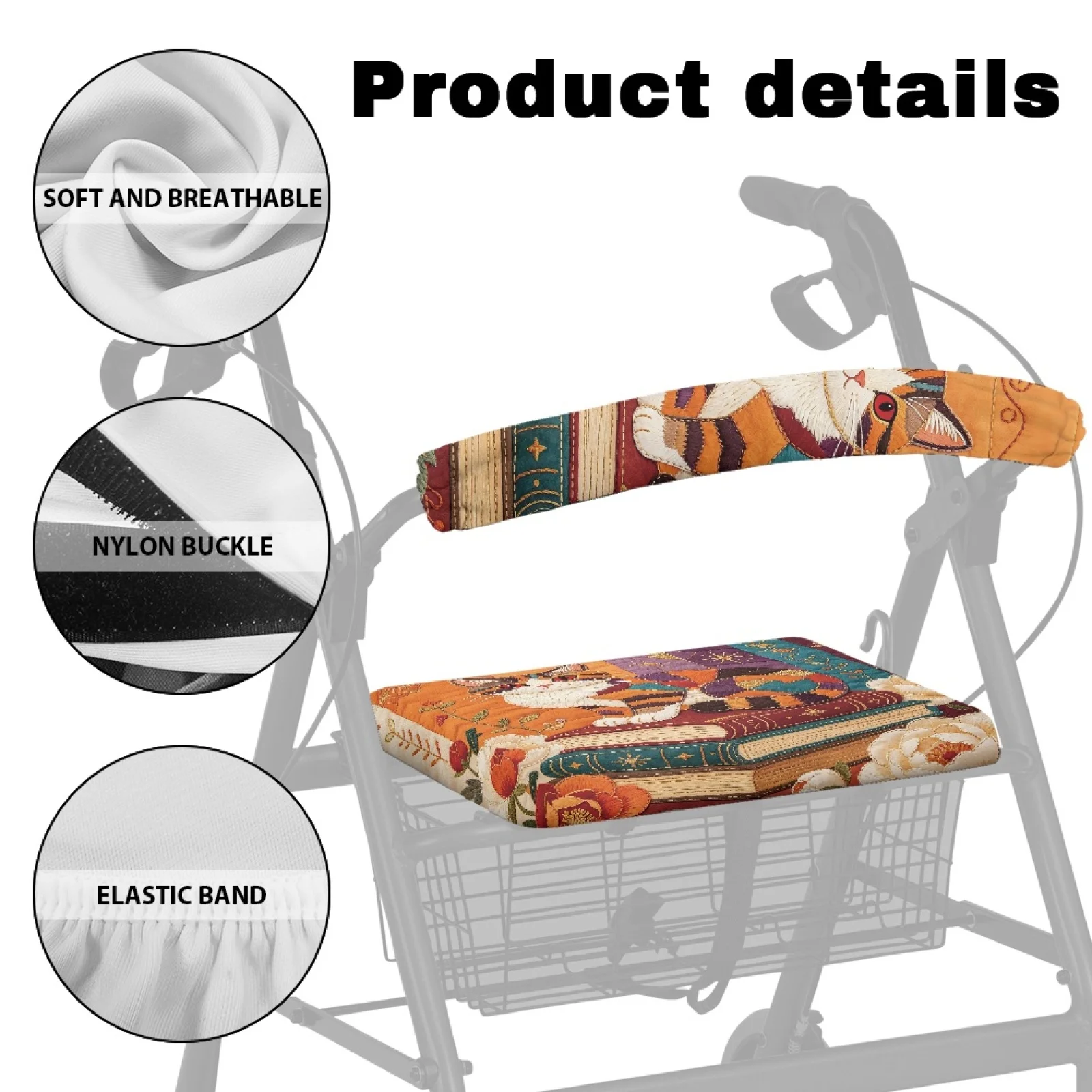 Coloranimal Patchwork Cat Print 2 Pcs Walker Seat Covers Seat & Back Covers for Elder Home view 5