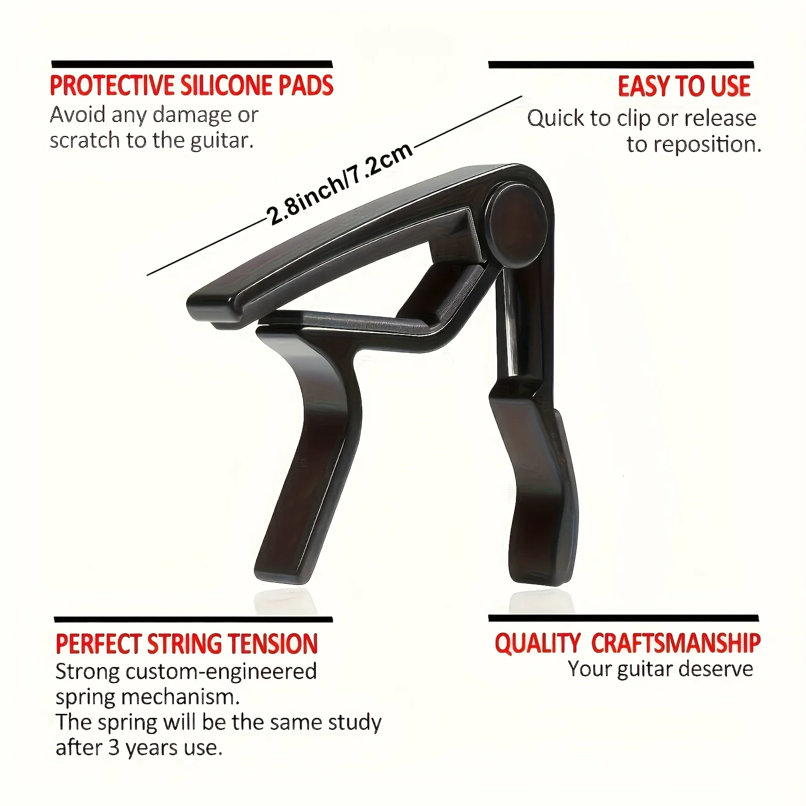 Black Alloy Quick Change Guitar Capo with 6 Picks - Precision Control for Acoustic & Electric Guitars ZSY view 2
