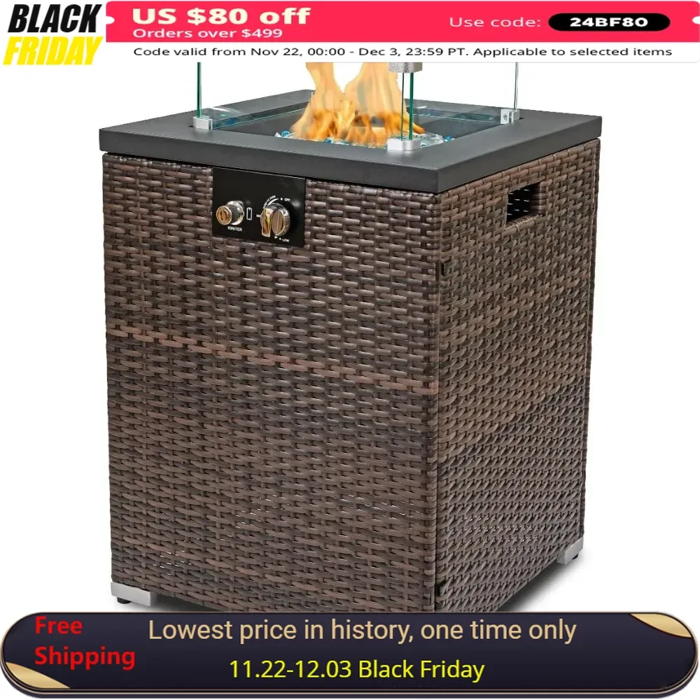 Fire Pit Table 22in Outdoor Propane Gas Fire Pit Table 40,000 BTU Auto-Ignition Gas Firepit with Glass Wind Guard Fire Pit