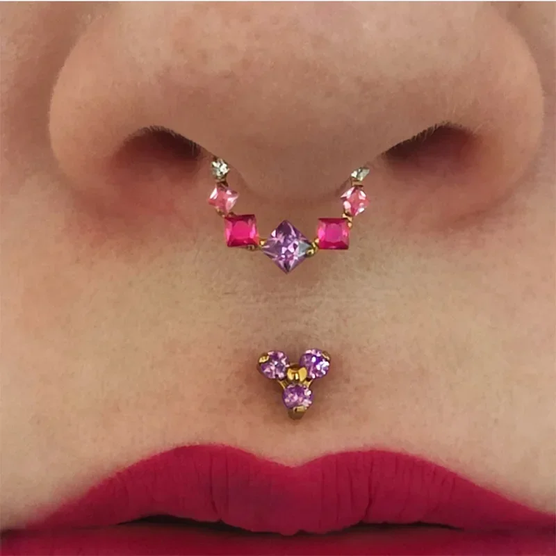 G23 Titanium EAR Nose Ring PIERC with 5 Square Zircon Ring Hoop Face Hinged Segment Clicker Labret Cartilage Piercing Jewelry