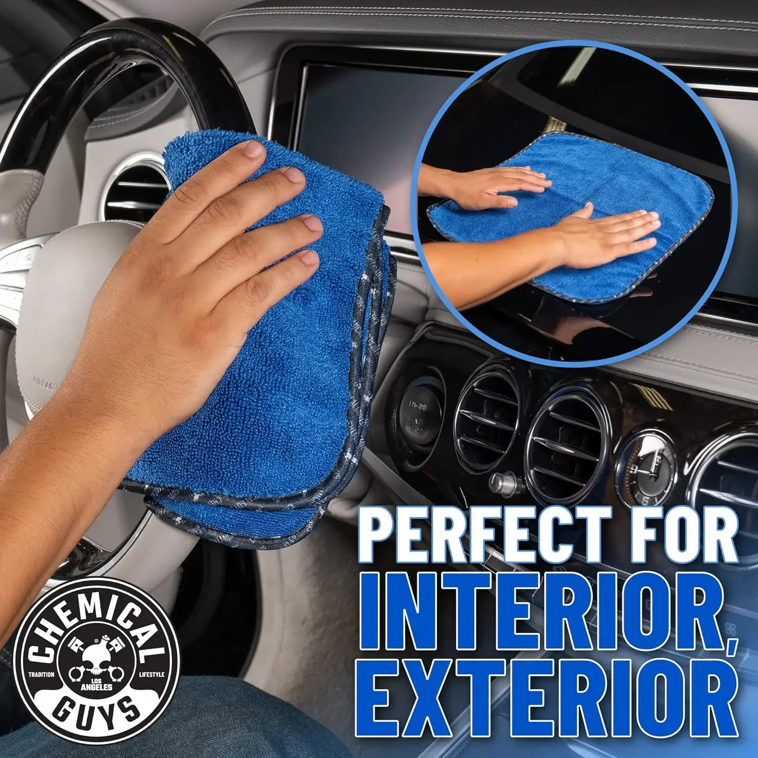 MIC 110024   Toalhas de microfibra premium de nível profissional, azuis (16 polegadas x 16 polegadas) (pacote com 24) - Seguras para lavagem de carros, limpeza doméstica