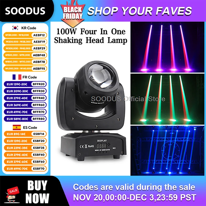 

Dj Light 100W RGBW LED Moving Head Lights Stage Effect Lights DMX512 Strobe For DJ Wedding Party NightClub Bar Show Disco Bar