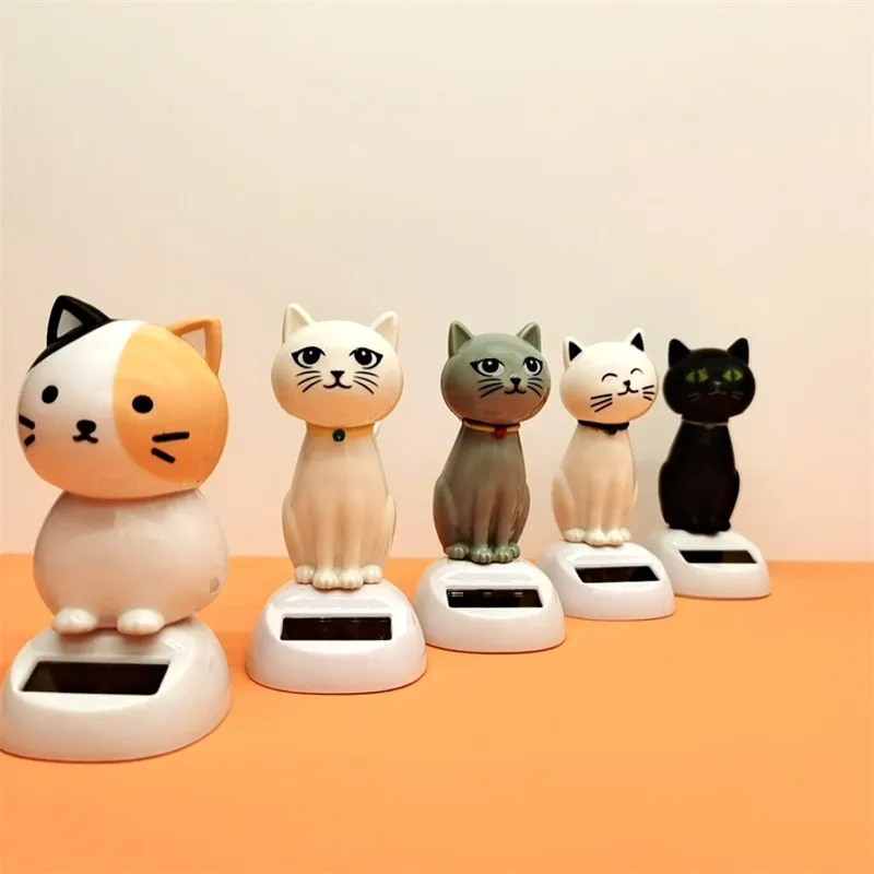 New Solar Powered swing doll Toy Cute Cartoon Cat Shaking Head Doll Auto Interior Dashboard Decor Car Ornament Doll Accessories