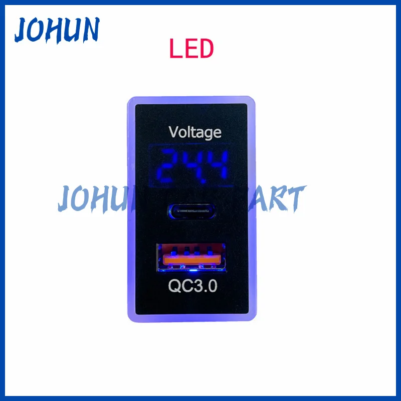 1 قطعة شاحن USB للسيارة واجهة موصل مقبس مزدوج QC3.0 عرض الجهد استخدام لتويوتا LC95 LC77 BB RAV4 فيوس كورولا كامري