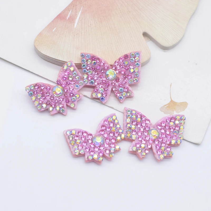 12Pcs 50*24mm Padded Double Butterfly Rhinestone Scrapbooking for Clothing Patches DIY Headwear Hair Clips Bow Decor Appliques