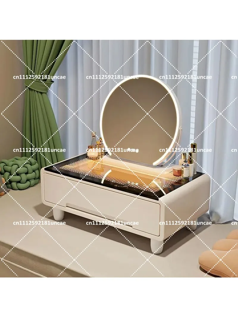 Solid Wood Storage Cabinet with Makeup Table, Space-Saving Dresser for Small Bedroom, Bay Window Desk view 3