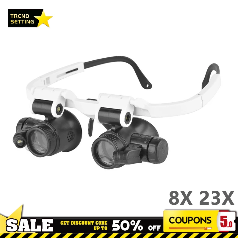 Acrylic Lens Magnifying Lens Wearing Glasses 8 Times 23 Times High Magnification With Led Light