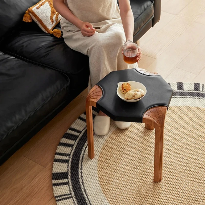 

Creative Retro Small Round Stool Solid Wood Material Living Room Dining Stool Light Luxury Style Changing Room Shoe Stool