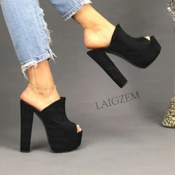 ZHIMA Women Platform Mules Slip On Peep Toe Thick High Heels Sandals Pumps Faux Suede Party  Shoes Woman Big Size 39 45 48 52