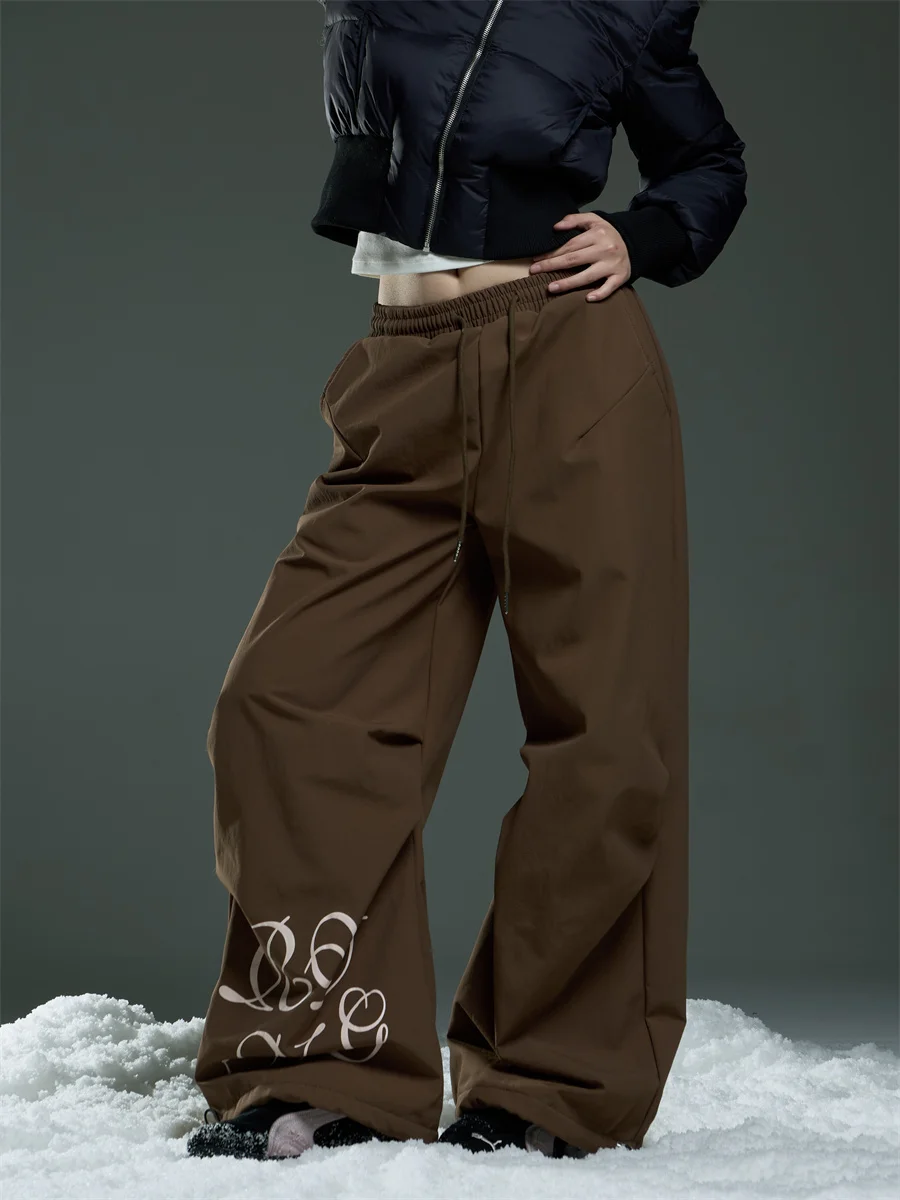 American Sle Wide Leg Pants Women's Casual Winter New Faion Fce Lined Straight Cut Trousers Versatile Long Pants
