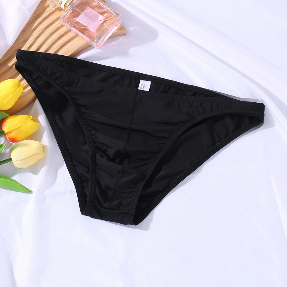 Breathable Underwear Mens Ice Silk Briefs Hotel Use Medium Stretch Polyester Fabric Solid Pattern Casual Wear Daily Use