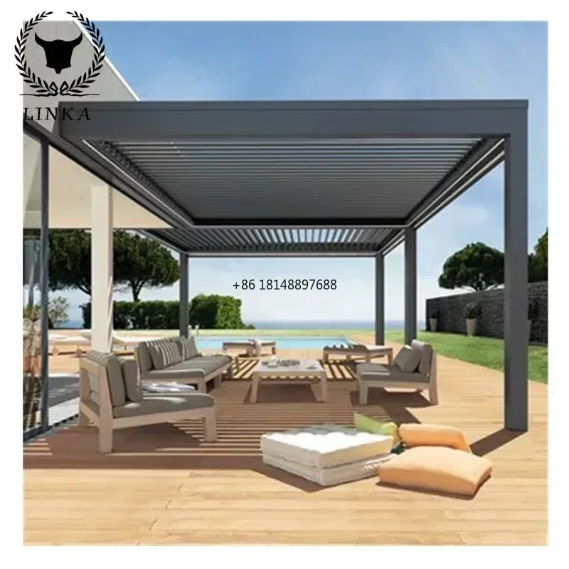 Opening Closing Pergola Roof Modern Aluminum Outdoor Pergola Awning Roof For Sunshade Pergola Roof Louver