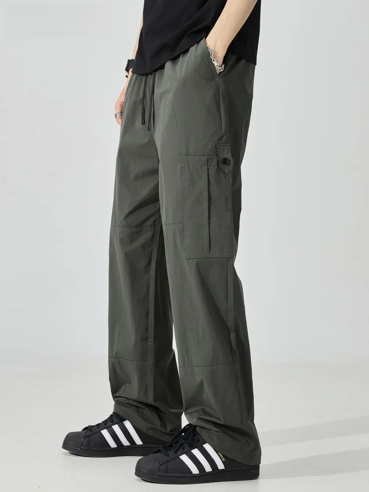 

GURBAKS Summer Thin American ey Functional Work Pants Men's Loose Straight Leg Long Trousers Casual Faion Polyester Fiber