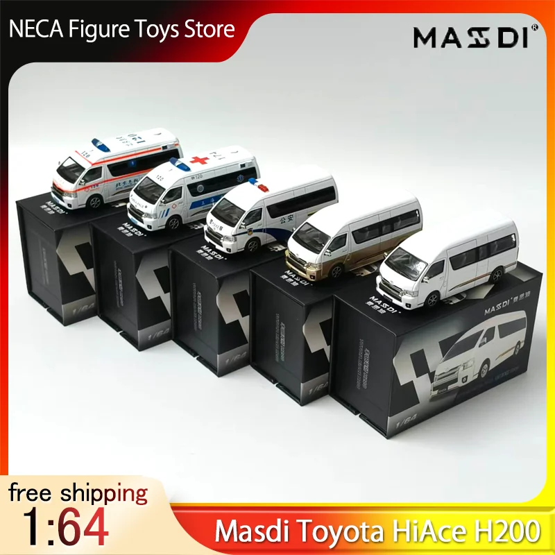 

Новинка в наличии Masdi 1:64 Toyota HiAce H200, версия полиции и скорой помощи, игрушечная модель автомобиля из сплава, коллекция аварийных транспортных средств для подарка