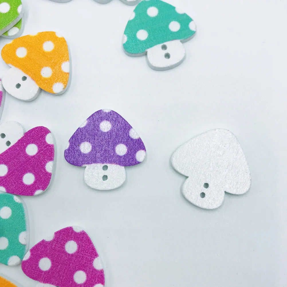 Supvox Wooden Mushroom Buttons for DIY Clothing and Scrapbooking - 50pcs, 23mm, Mixed Colors