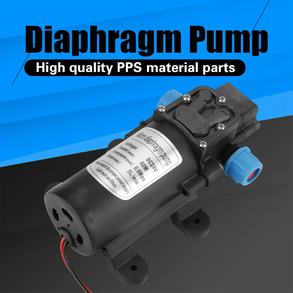 

Electric Diaphragm Pump, DC24V 60W 5l Min Miniature High Pressure Electric Diaphragm Self Priming Water Pump