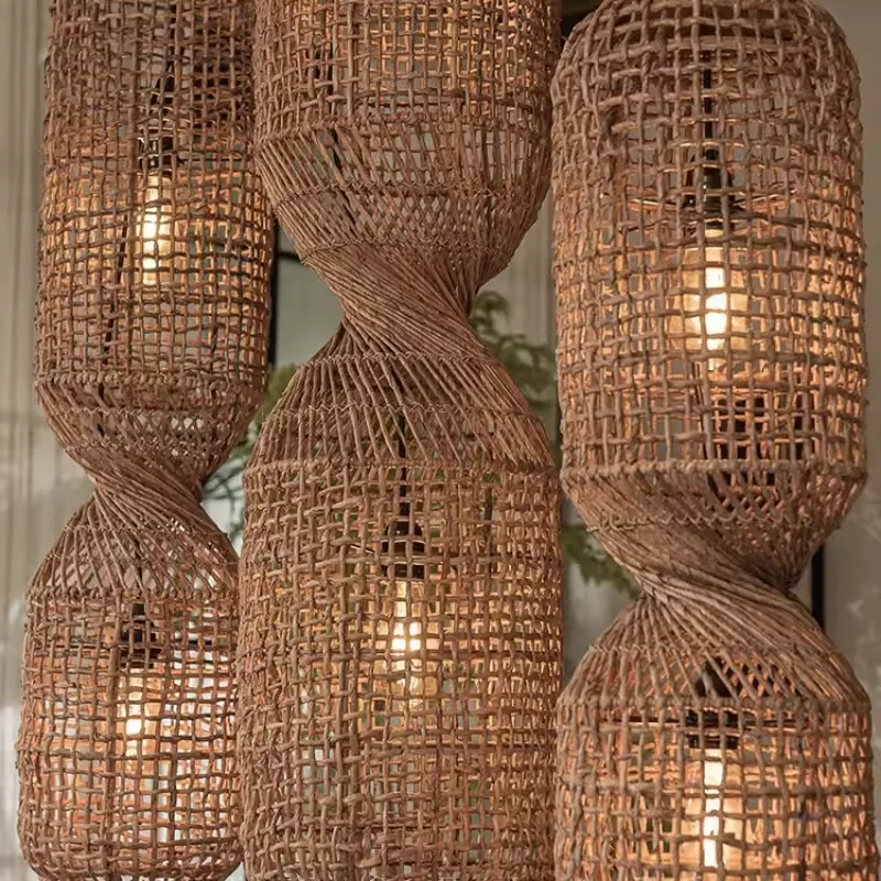 Farmhouse pendant light Vintage Wabi-sabi Light Retro Chinese Style Wicker hanging light Decor Restaurant Staircase lighting