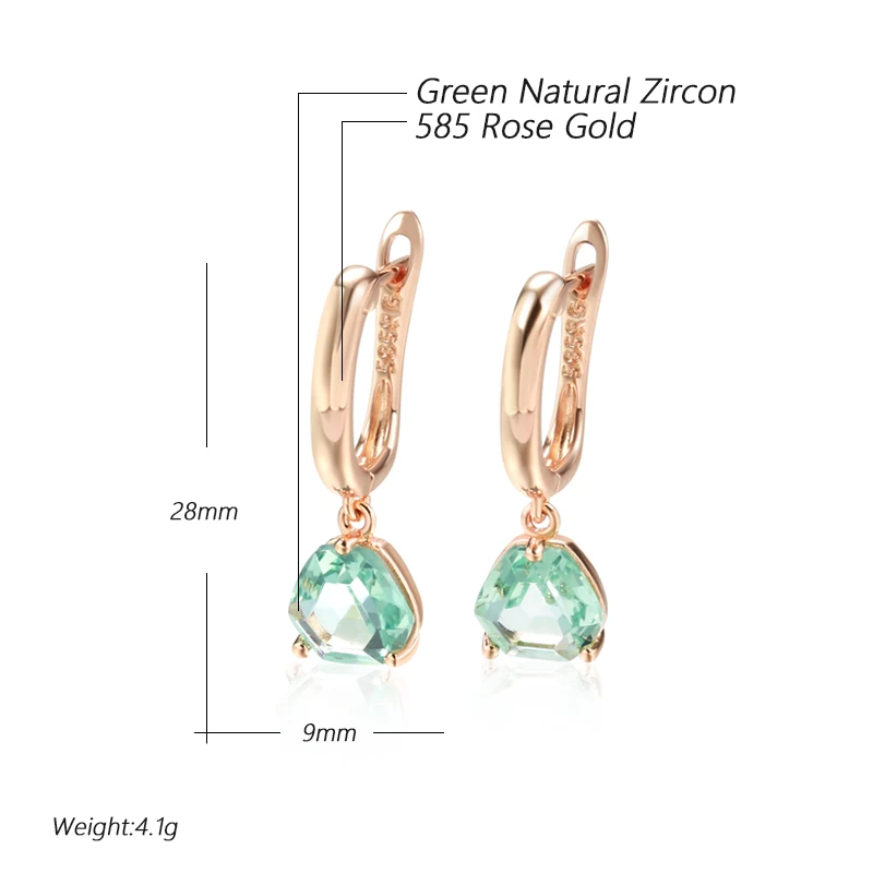 Wbmqda Light Green Stone Women's Drop Earrings 585 Rose Gold Color Simple Fashion Daily Jewelry