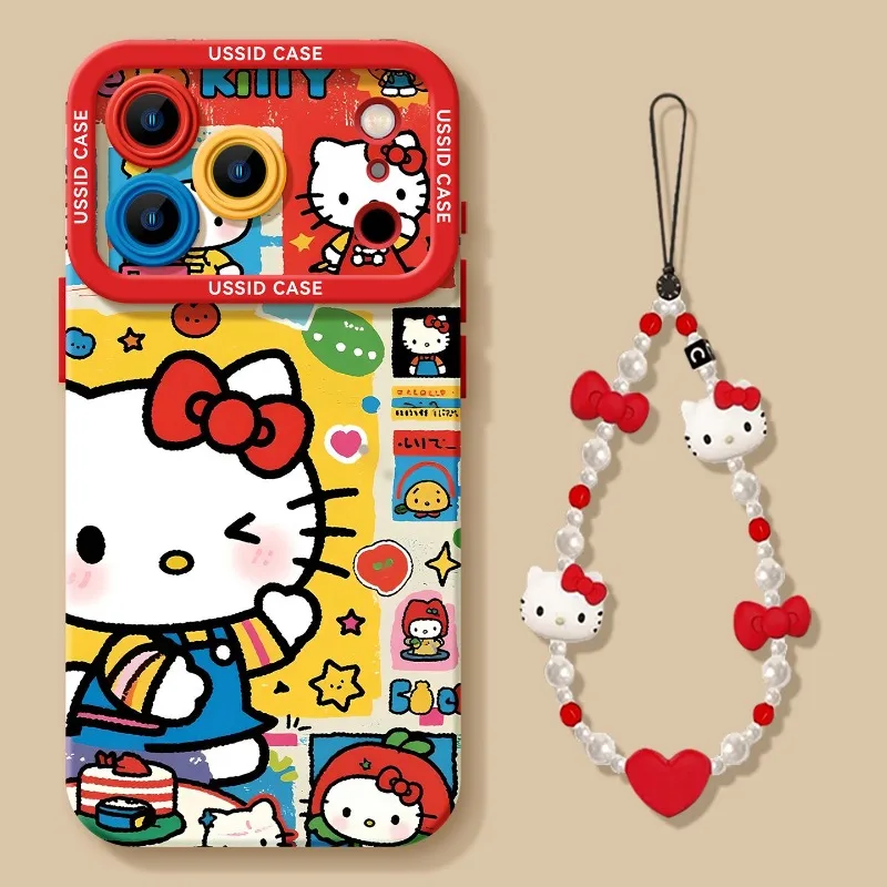 

Для iPhone 17 Pro Max Kawaii Kitty Чехол Iphone 16 15 Plus 14 Pro Hello Kitty Чехол Apple 13 Защитный чехол 12 Мини Силиконовый чехол