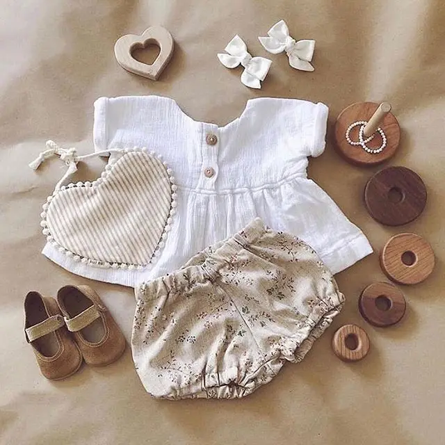 Newborn Baby Girls Outfits Short Sleeve T-Shirt Top Floral Shorts Pants Bloomers 2pce Summer Clothes Set