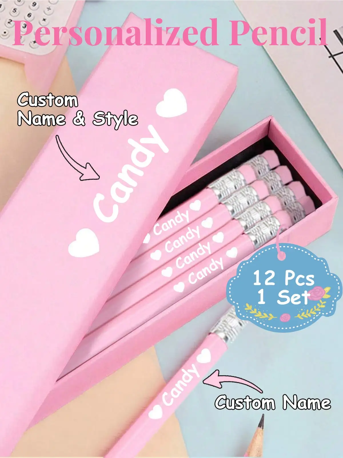 

Custom Name Printed Pink & Blue Pencils – 12pcs, Personalized for Students, Teachers & Gifts