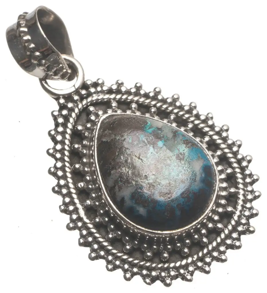 StarGems Chrysocolla Handmade Indian 925 Sterling Silver Pendant 1 1/2