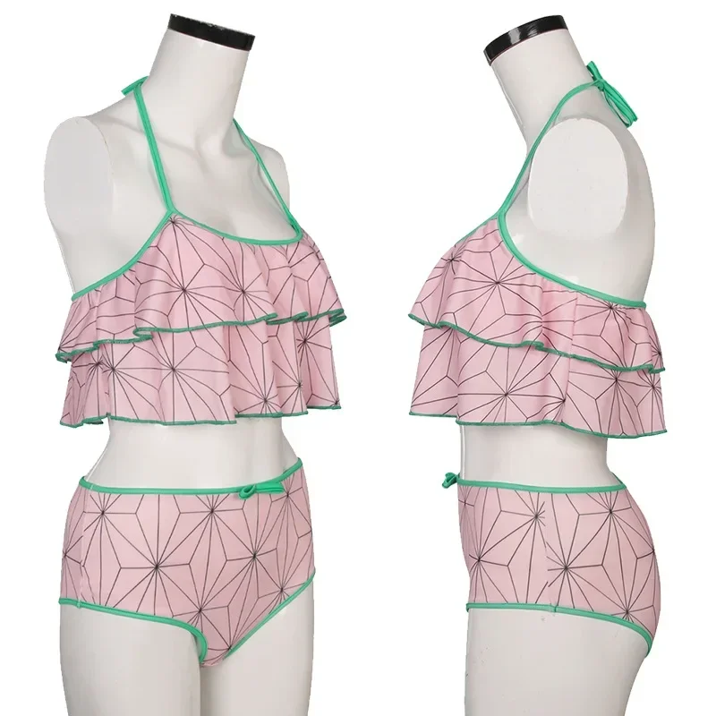 Demon Slayer Anime Kimetsu No Yaiba Kamado Tanjirou Nezuko Agatsuma Zenitsu Cosplay Bathing Bikini Swimsuit Gift MN1