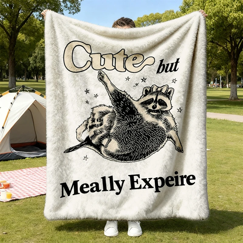 Cute But Medically Expensive Cozy Blanket - Flare Day Gift, Chronic Illness Flannel Blanket, Funny Raccoon Meme Warm, Gr