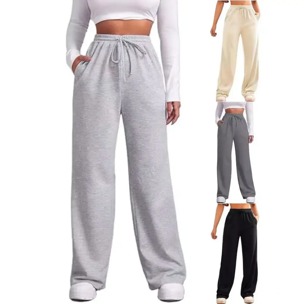 Ladies Casual Wide Leg Sweatpants Loose Fit High Waist Drawstring Trousers Comfortable Sport Joggers Yoga Fitness Activewear