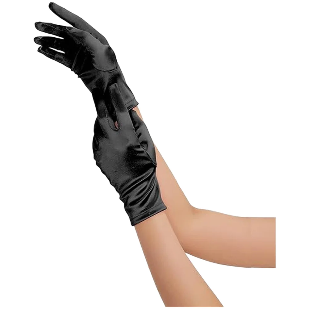 Womens Wedding Gloves Short Opera Style with Pearl Wrist Feature for Bridal Formal Dress and Special Occasion Use view 3